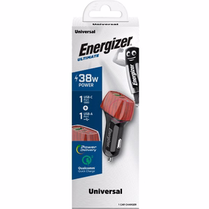 Energizer Ultimate D38WO autolaadija, USB-C + USB-A, 38 W PD + QC 3,0, pähklipuu mustriga
