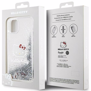 Hello Kitty Liquid Glitter Charms Kitty Head Ümbris jaoks iPhone 11 / Xr - Hõbedane