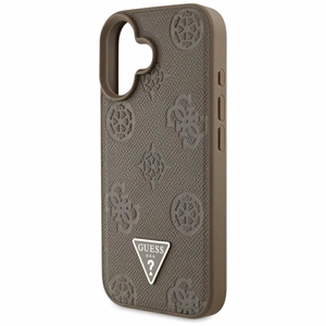 Guess Grained Hot Stamp Peony Triangle Logo MagSafe iPhone 16 Ümbris - Brown