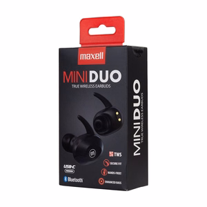 MAXELL Mini Duo juhtmevabad kõrvasisesed kõrvaklapid laadimiskarbiga mustad