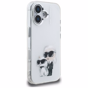 Karl Lagerfeld IML Aquarelle Karl & Choupette & Logo iPhone 16 Ümbris - valge