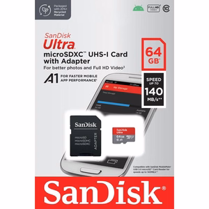 SanDisk memory card Ultra Android microSDXC 64GB 140MB/s A1 Cl.10 UHS-I + adapter
