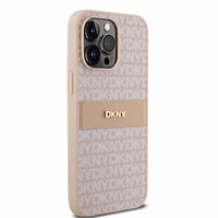 DKNY Leather Mono Stripe & Metal Logo ümbris jaoks iPhone 14 Pro Max - roosa