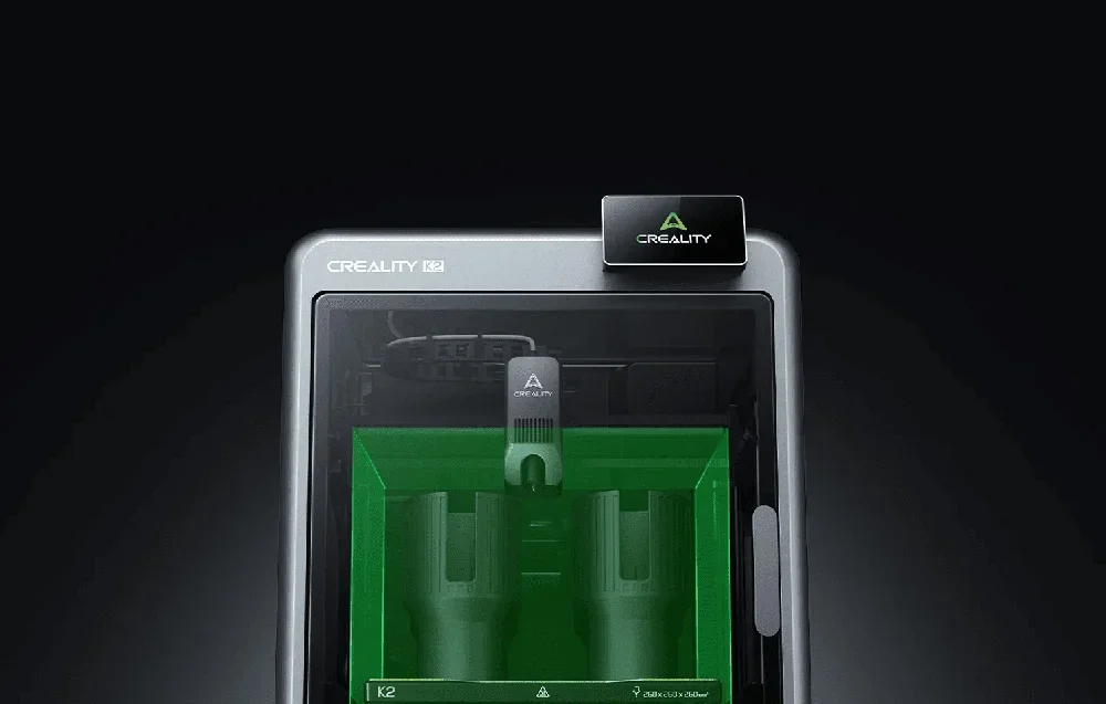 Creality 3D-printeri ülaosa ekraani ja rohelise alaga kambris