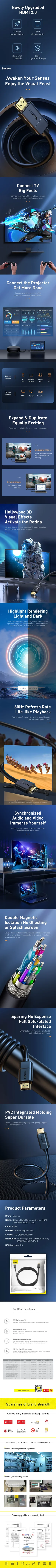 Baseus HDMI 2.0 1 m kaabel, must