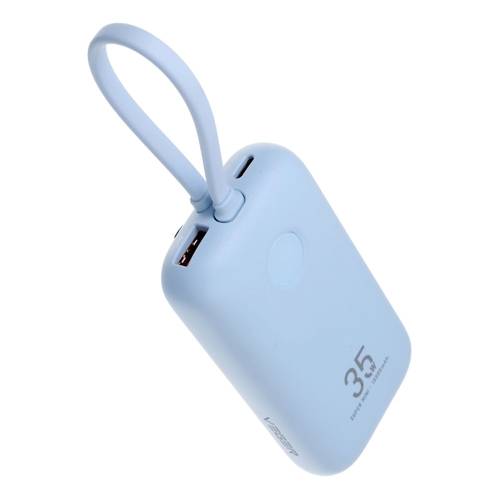 Powerbank Veger K1 (W1188) PD QC3.0 35W 10000 mAh with built-in USB-C cables / Lightning sinine