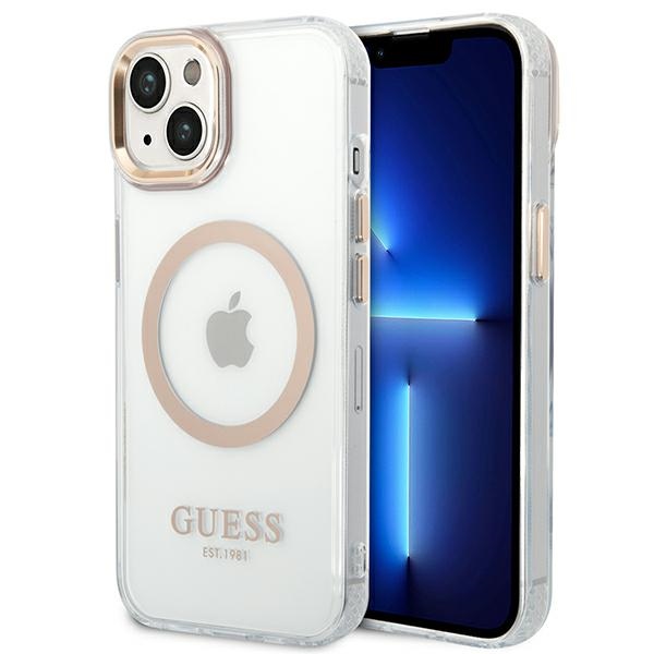 Guess GUHMP14SHTRMD iPhone 14 6.1 "kuldne / kuldne hard ümbris Metal Outline Magsafe