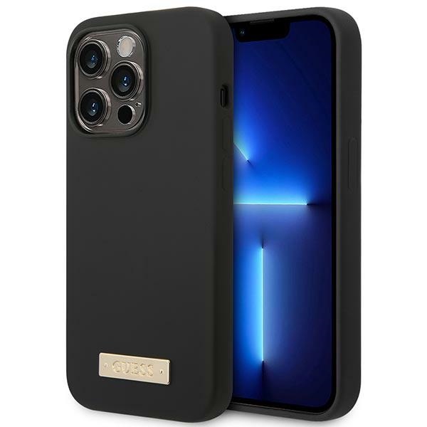 Guess GUHMP14XSBPLK iPhone 14 Pro Max 6.7" must/must hard ümbris Silicone Logo Plate MagSafe