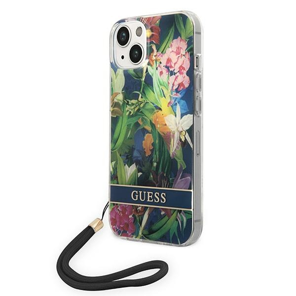 Guess GUOHCP14MHFLSB iPhone 14 Plus 6.7 "sinine / sinine hardcase Flower Strap