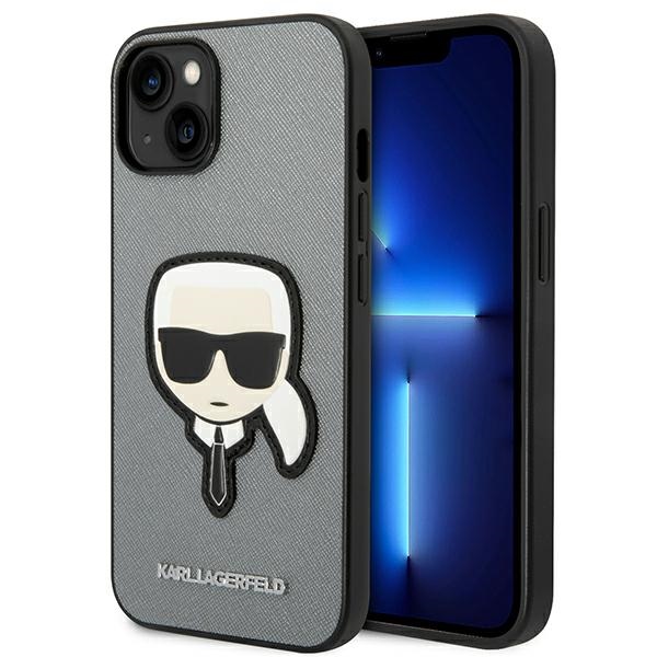 Karl Lagerfeld Saffiano Karl's Head Patch ümbris jaoks iPhone 14 - hõbedane