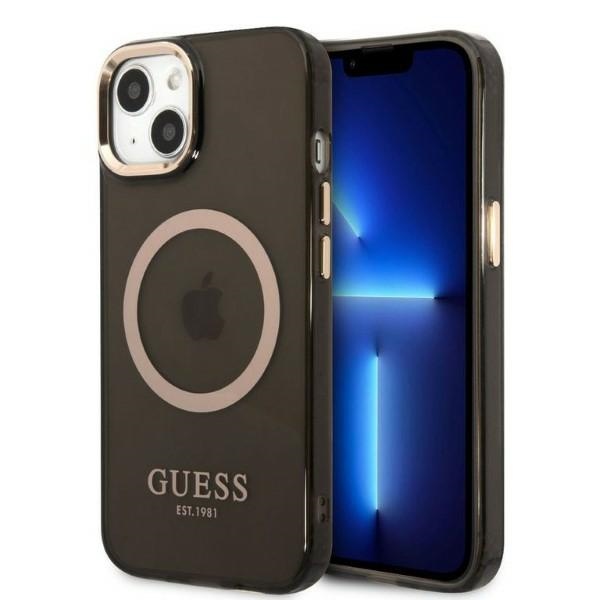 Guess kuldne Outline Translucent MagSafe ümbris jaoks iPhone 13 - must