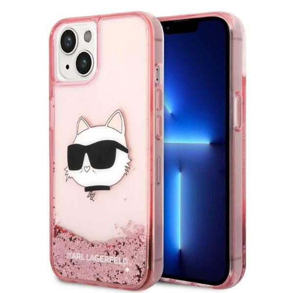 Karl Lagerfeld Glitter Choupette Head ümbris jaoks iPhone 14 Plus - roosa