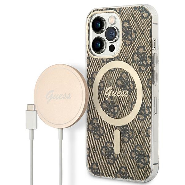 Set Guess GUBPP13LH4EACSW Ümbris+ Charger iPhone 13 Pro brown/brown hard ümbris 4G Print MagSafe