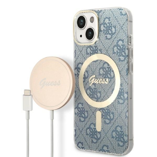 Set Guess GUBPP14SH4EACSB Ümbris+ Charger iPhone 14 6.1" sinine/sinine hard ümbris 4G Print MagSafe
