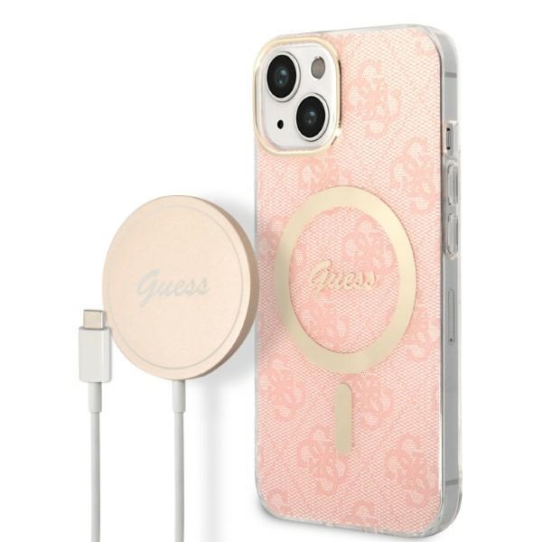 Set Guess GUBPP14SH4EACSP Ümbris+ Charger iPhone 14 6.1" roosa/roosa hard ümbris 4G Print MagSafe