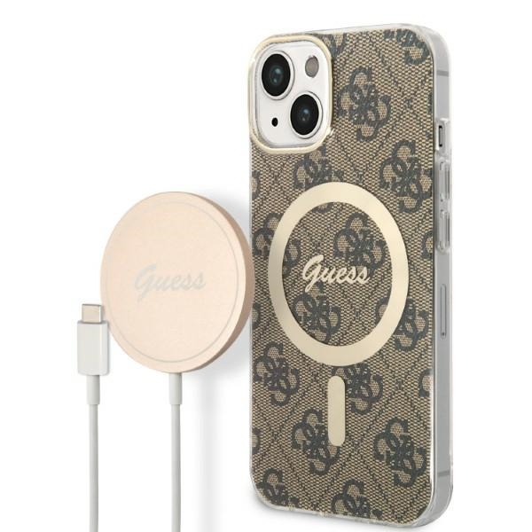 Set Guess GUBPP14SH4EACSW Ümbris+ Charger iPhone 14 6.1" brown/brown hard ümbris 4G Print MagSafe