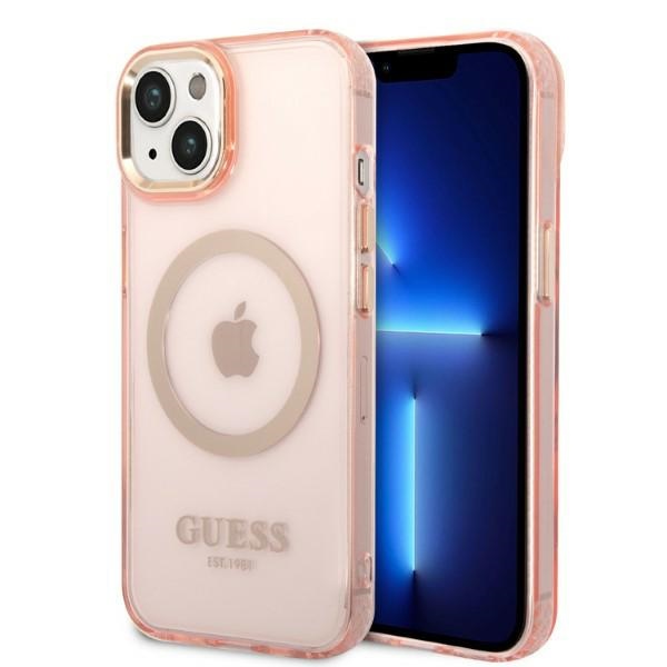 Guess GUHMP14SHTCMP iPhone 14 6.1" roosa/roosa hard ümbris kuldne Outline Translucent MagSafe
