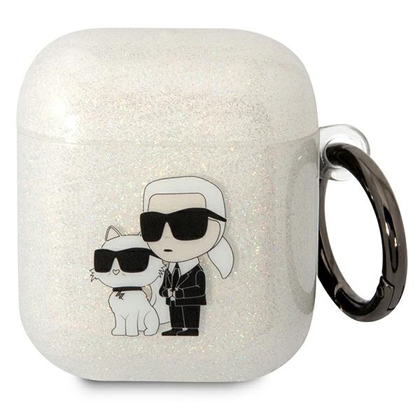 Karl Lagerfeld KLA2HNKCTGT Airpods 1/2 cover läbipaistev Gliter Karl&Choupette