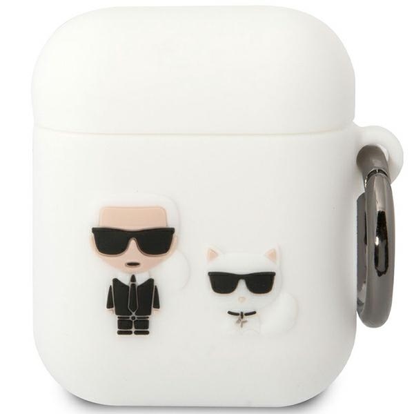 Karl Lagerfeld KLACA2SILKCW AirPods 1/2 cover valge/valge Silicone Karl & Choupette