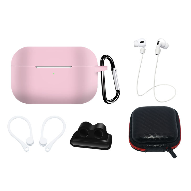 Silicone Ümbris Set jaoks AirPods Pro 2 / AirPods Pro 1 + Ümbris / Ear Hook / Neck Strap / Watch Strap Holder / Carabiner - roosa