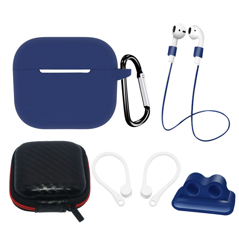 AirPods 3 Silicone Ümbris Set + Ümbris/Ear Hook/Neck Strap/Watch Strap Holder/Carabiner Clasp - sinine