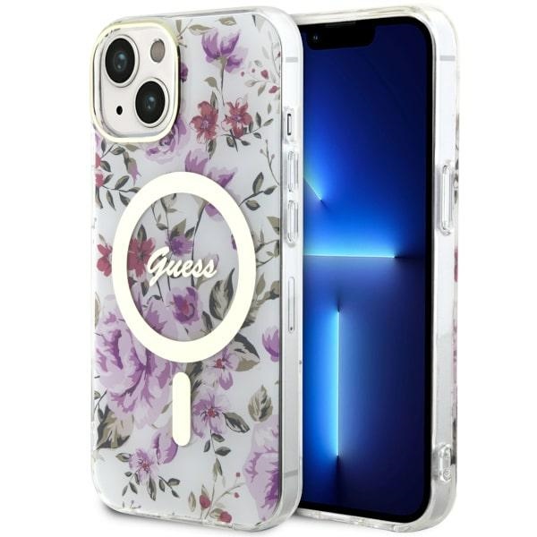Guess GUHMP14MHCFWST iPhone 14 Plus 6.7" läbipaistev hardcase Flower MagSafe
