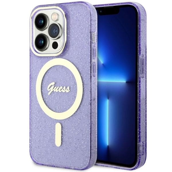 Guess GUHMP14XHCMCGU iPhone 14 Pro Max 6.7" lilla/lilla hardcase Glitter kuldne MagSafe