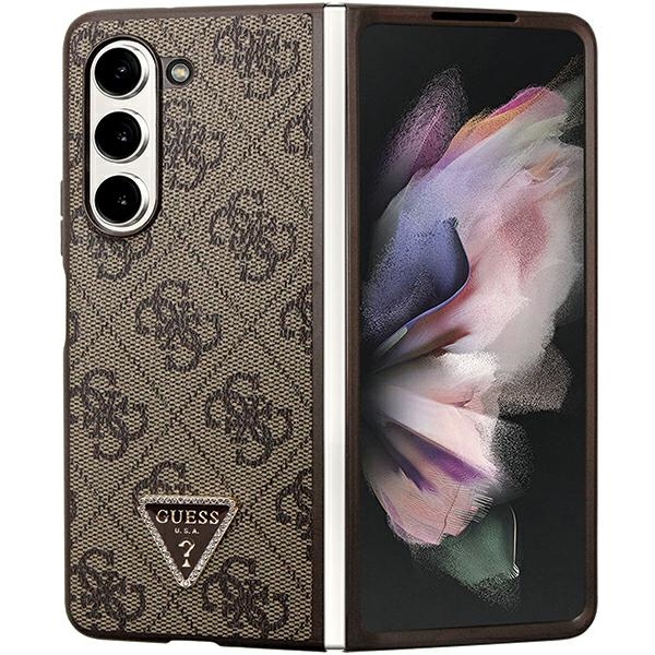 Guess Leather 4G Triangle Strass ümbris jaoks Samsung Galaxy Z Fold 5 - brown
