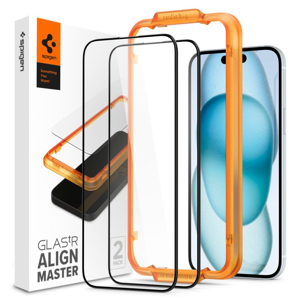 Spigen ALM Glass FC Karastatud klaas jaoks iPhone 15 - must 2 pcs.