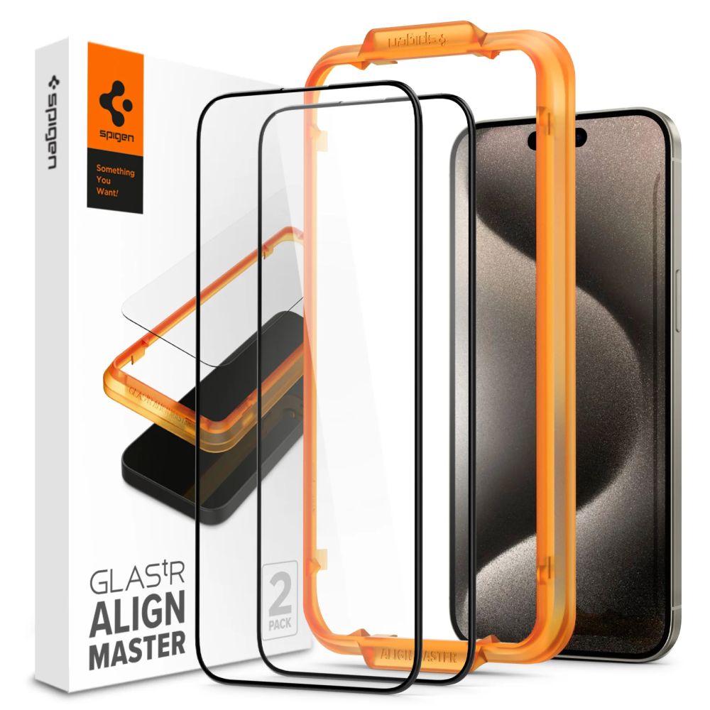 Spigen ALM Glass FC Karastatud klaas jaoks iPhone 15 Pro Max - must 2 pcs.