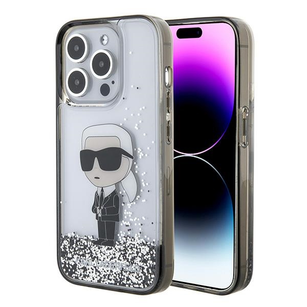 Karl Lagerfeld Liquid Glitter Ikonik ümbris jaoks iPhone 15 Pro - läbipaistev