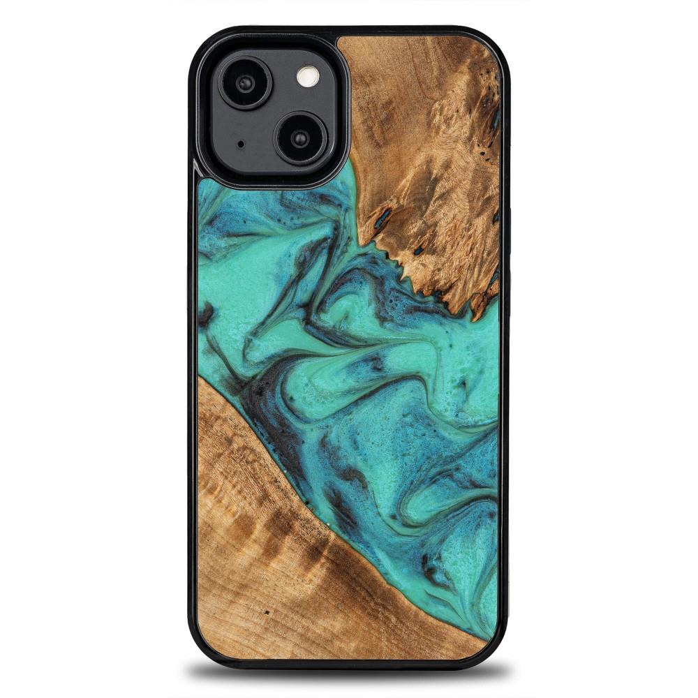 Wood and resin ümbris jaoks iPhone 15 Plus Bewood Unique Turquoise - turquoise and must