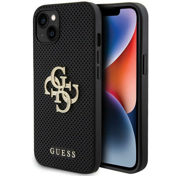 Guess Leather Perforated 4G Glitter Logo ümbris jaoks iPhone 15 - must