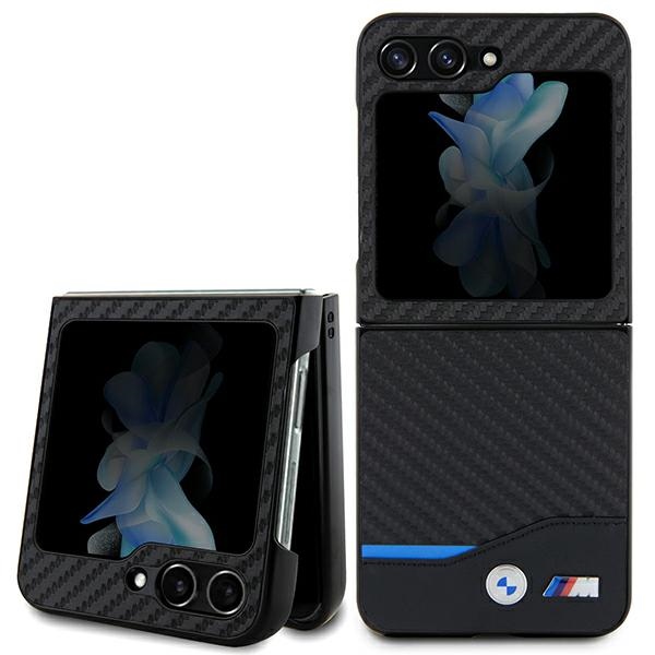 BMW Leather Carbon ümbris jaoks Samsung Galaxy Z Flip 5 - must