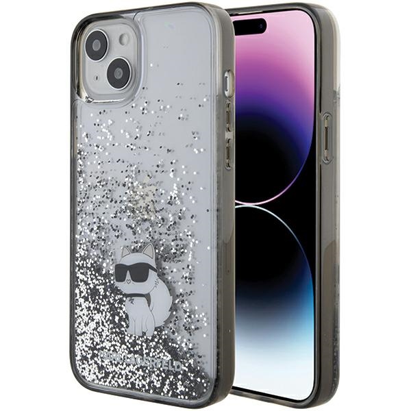 Karl Lagerfeld Liquid Glitter Choupette ümbris jaoks iPhone 15 Plus - läbipaistev
