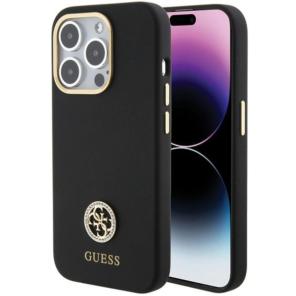 Guess Silicone Logo Strass 4G Ümbris jaoks iPhone 15 Pro - must