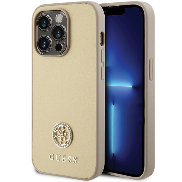 GUESS ümbris jaoks IPHONE 15 Pro GUHCP15LPS4DGPD (Strass Metal Logo) kuldne