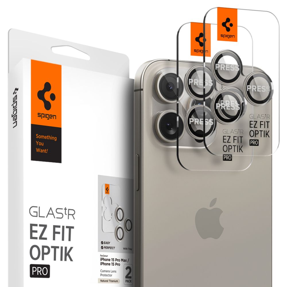Spigen Optik.tR EZ Fit Camera Protector jaoks iPhone 14 Pro / Pro Max / 15 Pro / Pro Max - Natural Titanium 2 pcs.
