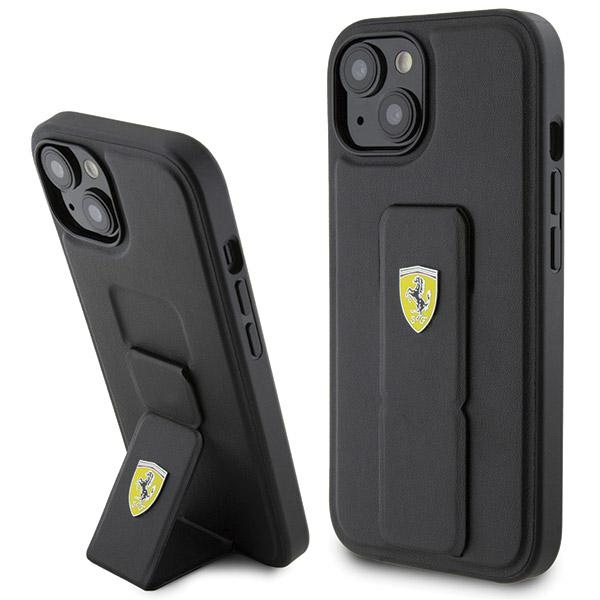 Ferrari Grip Stand Metal Logo ümbris jaoks iPhone 15 - must