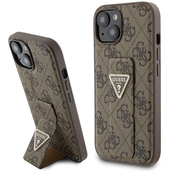 Guess Grip Stand 4G Triangle Strass ümbris jaoks iPhone 15 - brown
