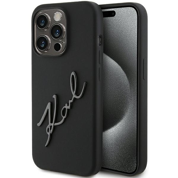 KARL LAGERFELD ümbris jaoks IPHONE 15 Pro KLHCP15LSKSBMCK (Silicone Karl Script Logo) must