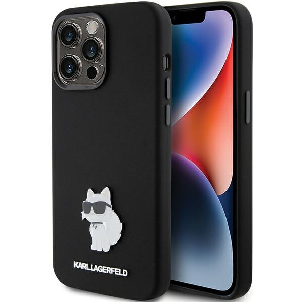 Karl Lagerfeld Silicone Choupette Metal Pin ümbris jaoks iPhone 15 Pro - must