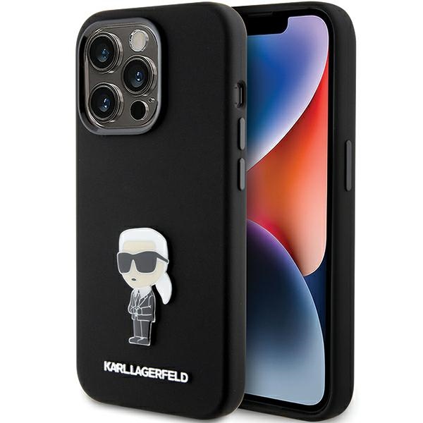 Karl Lagerfeld Silicone Ikonik Metal Pin ümbris jaoks iPhone 15 Pro - must