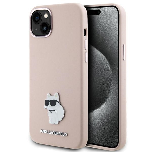 Karl Lagerfeld Silicone Choupette Metal Pin Ümbris jaoks iPhone 15 Plus / 14 Plus - roosa