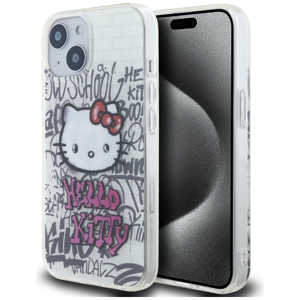 Hello Kitty IML Kitty On Bricks Graffiti ümbris jaoks iPhone 15 - valge