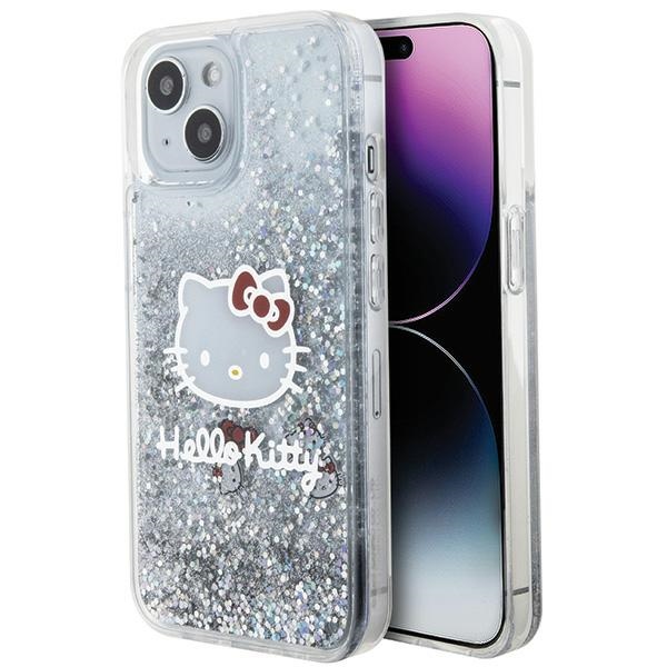 Hello Kitty Liquid Glitter Charms Kitty Head ümbris jaoks iPhone 15 - hõbedane