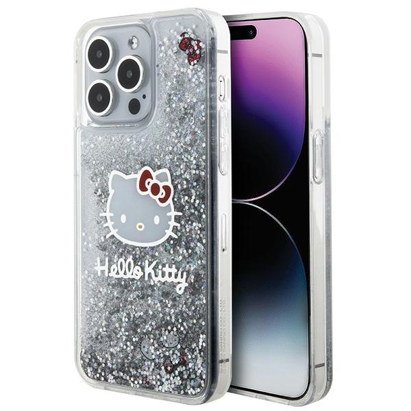 Hello Kitty Liquid Glitter Charms Kitty Head ümbris jaoks iPhone 15 Pro Max - hõbedane