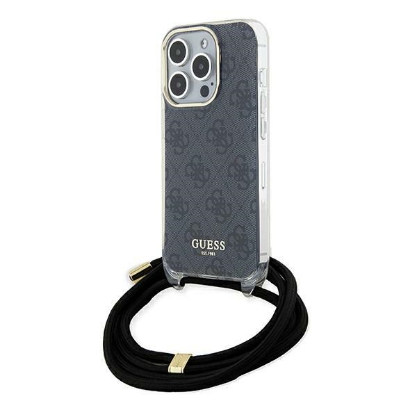Guess Crossbody Cord 4G Print ümbris jaoks iPhone 15 Pro - must