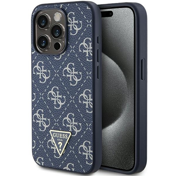 Guess 4G Triangle Metal Logo ümbris jaoks iPhone 15 Pro - sinine