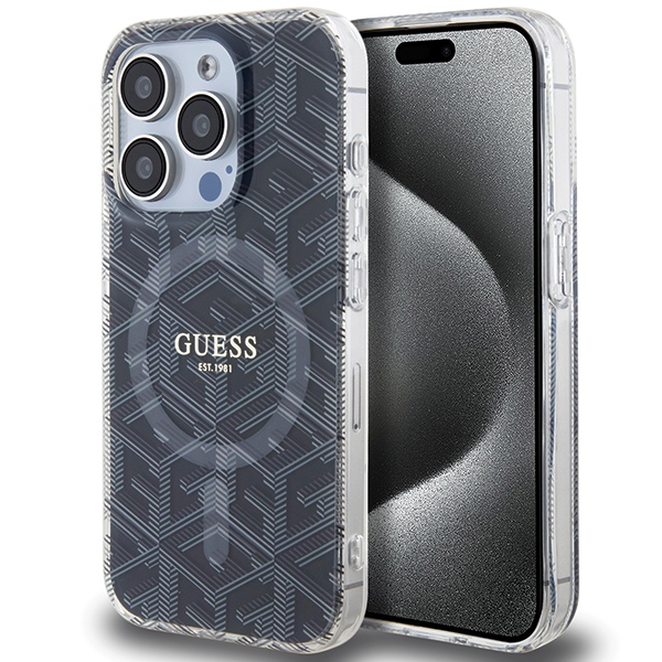 Guess IML GCube MagSafe ümbris jaoks iPhone 15 Pro - must